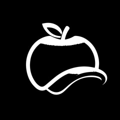 Stylized apple illustration with a white outline on a black background in a simple brush stroke style