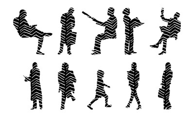 Vector illustration, Outline silhouettes of people, Contour drawing, people silhouette, Icon Set Isolated , Silhouette of sitting people, Architectural set