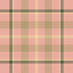 Jersey plaid check pattern, cross textile texture fabric. Magazine tartan background vector seamless in red and amber colors.