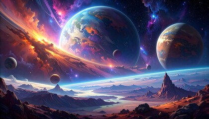 Spectacular Cosmic Landscape: Planets, Nebulae, and Alien Worlds Rendered in Detail