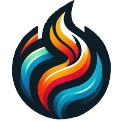 Abstract flame design with vibrant colors swirling within a dark circular frame creating a dynamic effect