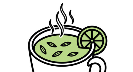 Hot herbal tea with lemon slice and steam rising from the cup.
