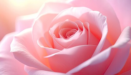 Close Up of Soft Pink Rose with Delicate Petals in Warm Sunlight