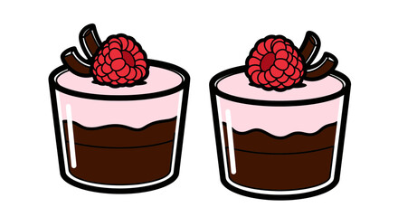 Two delicious raspberry desserts with chocolate curls perfect for a sweet treat.