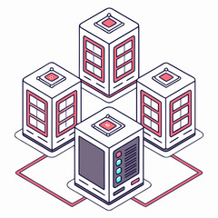 Vector art of isometric server room illustration with servers and data storage the design features a clean, modern aesthetic with a focus on technology and data management