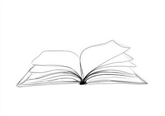 Obraz premium A detailed black and white drawing of an open book rests on a white background