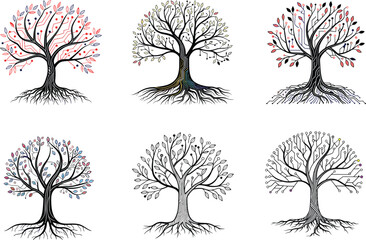 Obraz premium Vibrant tree collections symbolize growth, nature, diversity, and abstract concepts, perfect for modern design and branding.