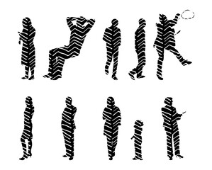 Vector illustration, Outline silhouettes of people, Contour drawing, people silhouette, Icon Set Isolated , Silhouette of sitting people, Architectural set