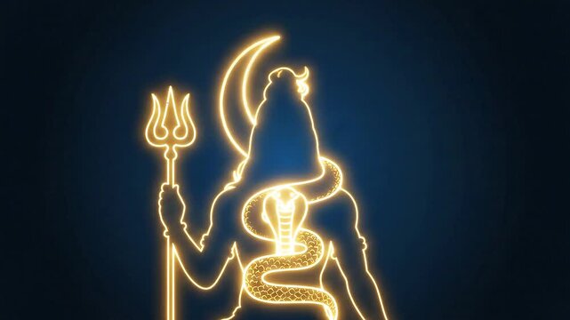 Lord Shiva Neon Glow Animation with Trident and Snake.