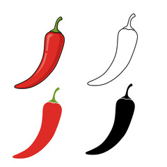 Collection of chili pepper illustrations in different styles colorful, flat, outline, and silhouette. Perfect for food design, cooking, spice, and vegetable concepts