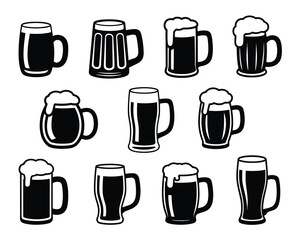 Set of 10 black silhouette beer mug illustrations scalable vector graphics for eps and general use silhouette vector illustration white background