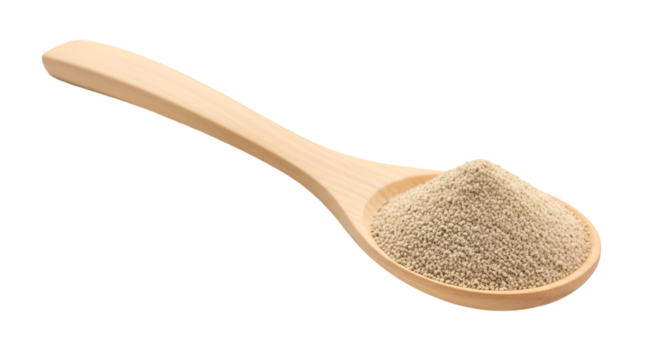Wooden Spoon Filled with Granulated Substance Keywords: spoon, wooden spoon, scoop, ladle
