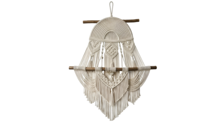 Cream Macrame Wall Hanging with Wooden Dowels bohemian