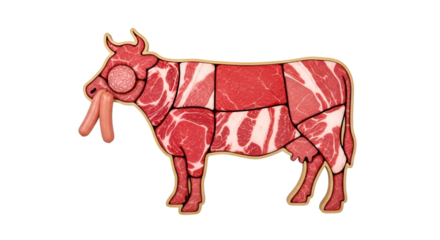 Stylized Cow Made of Meat Cuts and Sausages beef butcher