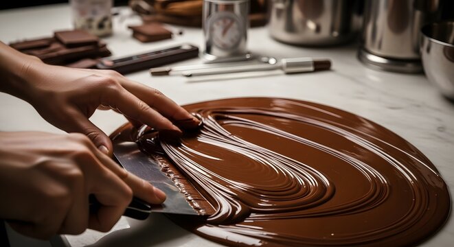 Artisan Chocolate Tempering  Glossy Perfection and Sweet Craftsmanship, Artisan Process, Sweet Science