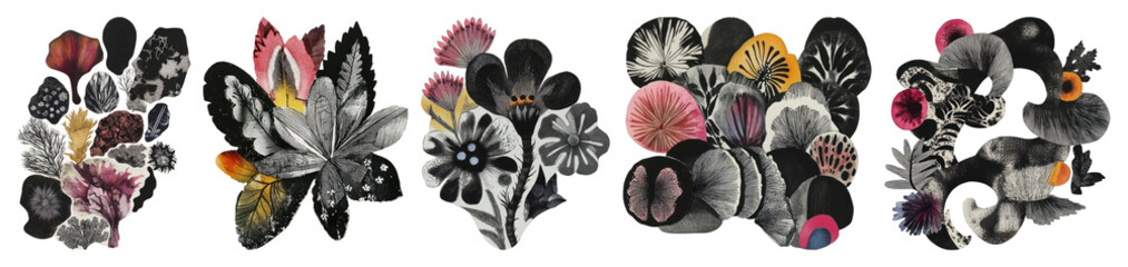 Naklejka premium PNG Colorful abstract floral collage, element set on transparent background