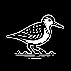 Illustration of a stylized sandpiper bird standing on the ground with a black background design style