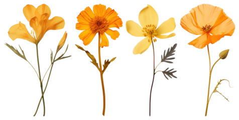 PNG Vibrant wildflowers in bloom, element set on transparent background