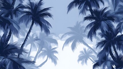 Monochromatic blue palm trees silhouette background for tropical summer vibe