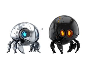 "Futuristic Sci-Fi Scarab Robot Duo, isolated on transparent background"