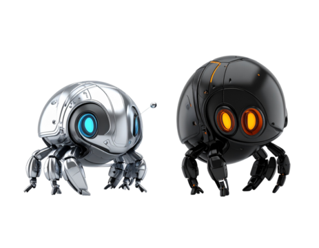"Futuristic Sci-Fi Scarab Robot Duo, isolated on transparent background"