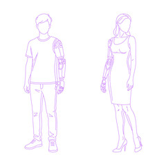 Line Art Illustration of Person with Prosthetic Arm