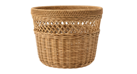 Woven Rattan Waste Bin with Decorative Lattice Detail