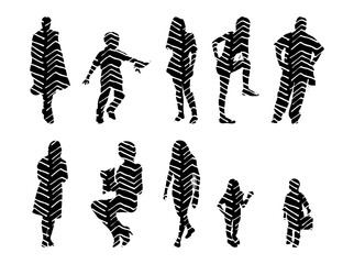 Vector illustration, Outline silhouettes of people, Contour drawing, people silhouette, Icon Set Isolated , Silhouette of sitting people, Architectural set