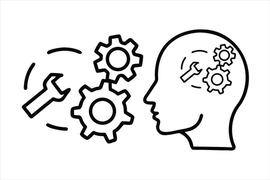 Human Head Silhouette with Gears and Brain Thinking Concept Vector Illustration