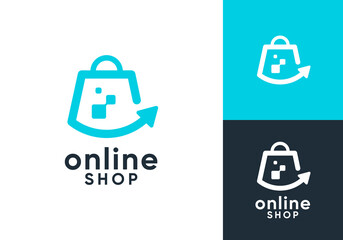 shopping bag with arrow logo. fast online shop vector design concept