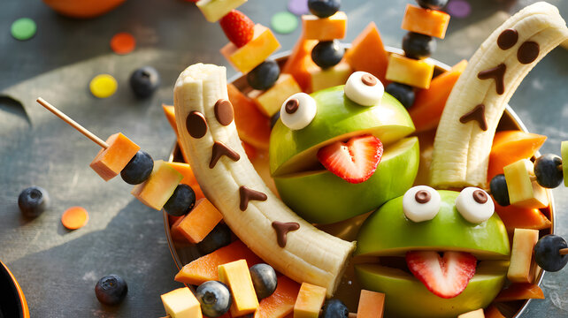 Fun frog fruit skewers with strawberries and blueberries for kids - Powered by Adobe
