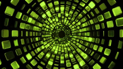 Dynamic green tunnel of glowing cubes for futuristic projects, perfect for technology backgrounds and immersive visuals, creating a modern aesthetic - Powered by Adobe