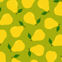 Seamless pear pattern with hand drawn style. Fresh fruit vector background perfect for textile, wallpaper, fabric prints, and packaging