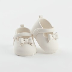 Cream White Baby Shoes with Bows on Plain Background
