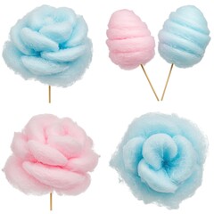 Colorful Cotton Candy Treats on Sticks Light Blue and Pink Isolated