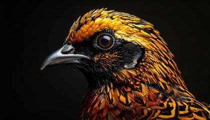 A stunning close-up captures the intricate details of a bird's head, showcasing vibrant plumage, a sharp beak, and expressive eye