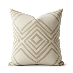 Decorative Pillow with Beige Geometric Diamond Pattern on Linen