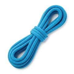 Coiled Blue Rope on White Background for Climbing and Recreation