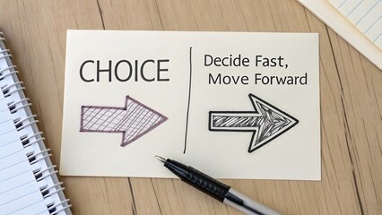 Paper Label with Choice Arrows and Pen Demonstrating Directions