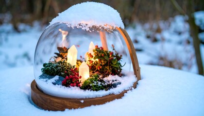 Terrarium Display with Winter Landscape and Decorative Lights