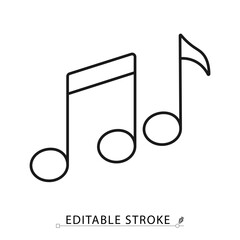 A musical notes icon in a minimalist line style with editable stroke. Sound and audio symbol, song melody, music rhythm, classic concert entertainment, tune and festival sign.