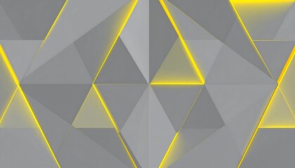 Abstract geometric artwork featuring a repeating pattern of gray triangular shapes highlighted with bright yellow edges, creating a modern 3D effect
