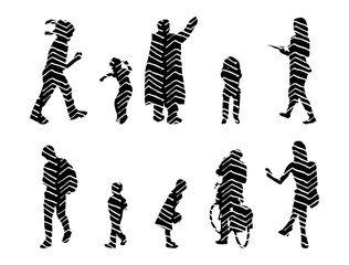 Vector illustration, Outline silhouettes of people, Contour drawing, people silhouette, Icon Set Isolated , Silhouette of sitting people, Architectural set