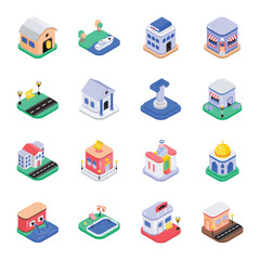 City Elements isometric Vector Illustration set 4