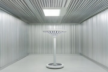 Futuristic white lamp in sterile all white modern room or space