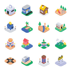 City Elements isometric Vector Illustration set 2