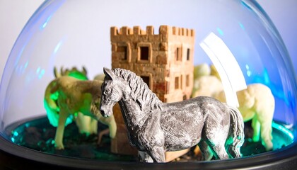 Toy Horse and Castle Inside Dome with Lighting