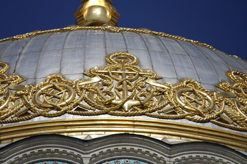 Stavropol St. Nicholas Naval Cathedral in Kronstadt sea anchors on the dome