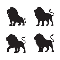 Four Black Lion Silhouettes on White Background
