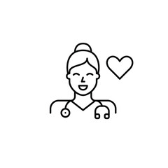 Female doctor with stethoscope and heart. Medical excellence, trusted healthcare. Pixel perfect, editable stroke vector icon